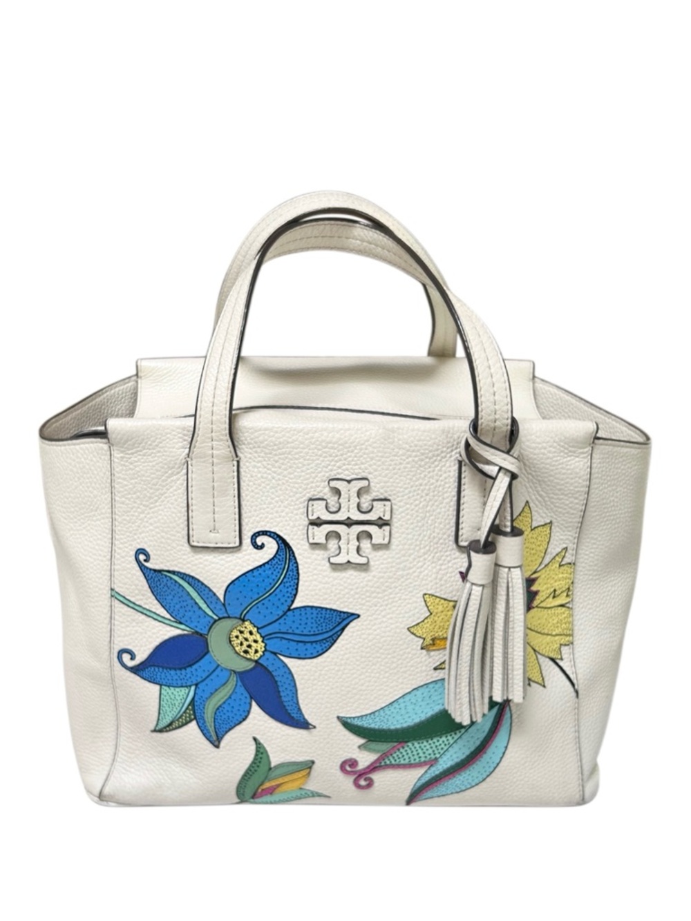 TORY BURCH Thea Applique White Floral Pebble Leather Satchel - Picture 16 of 16